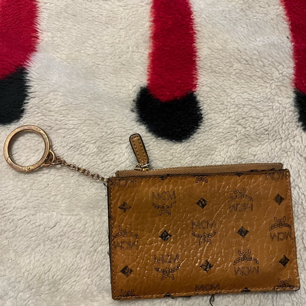 MCM Brown Key & Card Holder with Textured Leather